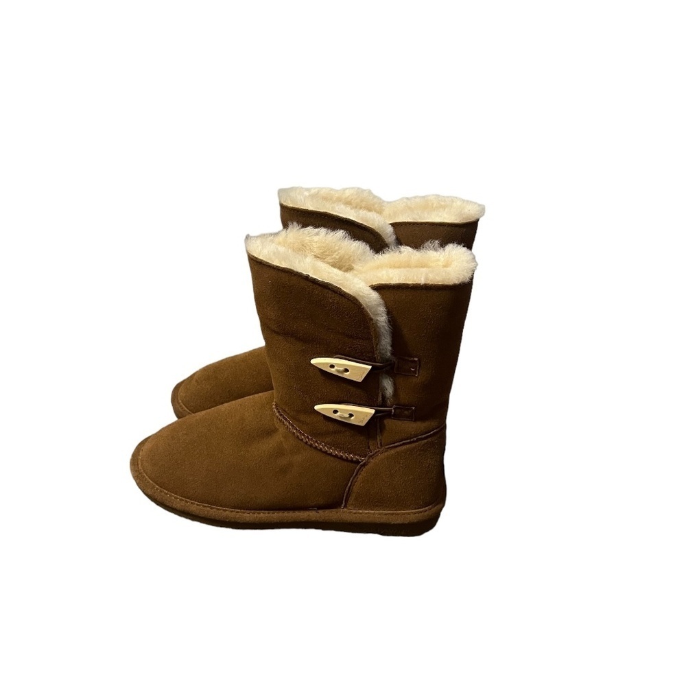 Bearpaw Abigail brown suede Mid Calf boots sheepskin & wool lining women's 8 - Picture 2 of 12